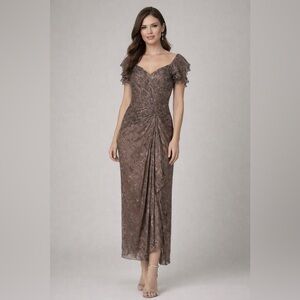 Jovani Evening Gown sz 12 formal dress gray paisley bodice mother of the bride